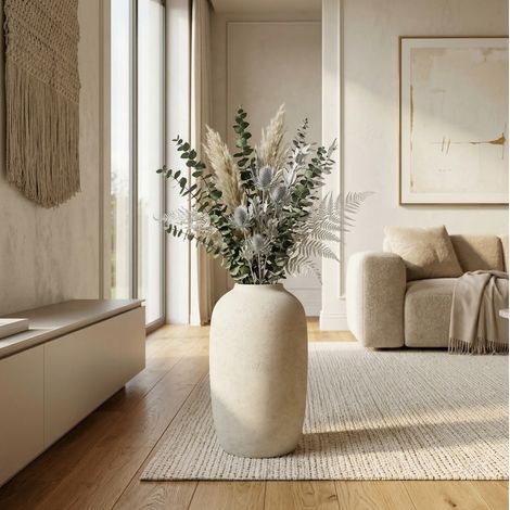 Maceta redonda 30x30x51 cm blanca de óxido de magnesio impermeable para interior y exterior (1/5)