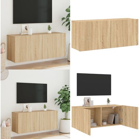 Meuble TV mural chêne sonoma 100x30x41 cm - Meuble Tv Mural - Meuble Tv Suspendu - Étagère Murale - Support Tv - Meuble Hifi - Home & Living (1/5)