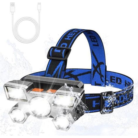 Lampe frontale - Super brillante - 9900 lumens - 4 modes - rechargeable USB - imperméable IPX4 (1/4)
