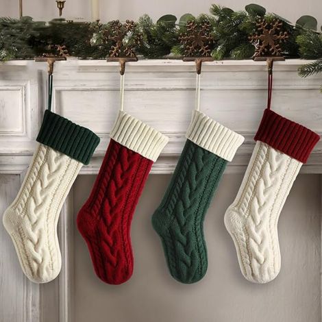 Chaussette De Noël - Tricotée Câble - 45 cm - Polyacrylique - Pour Décoration De Noël Et Cadeaux - Lot De 4 (1/5)
