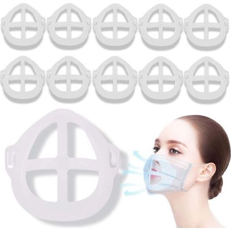 Maskenhalterung [10 Stück], 3D-Maskenhalterung – wiederverwendbar und waschbar – vergrößert den Atemraum – passt sich Nase und Mund an – Halterung für OP-Masken (1/4)