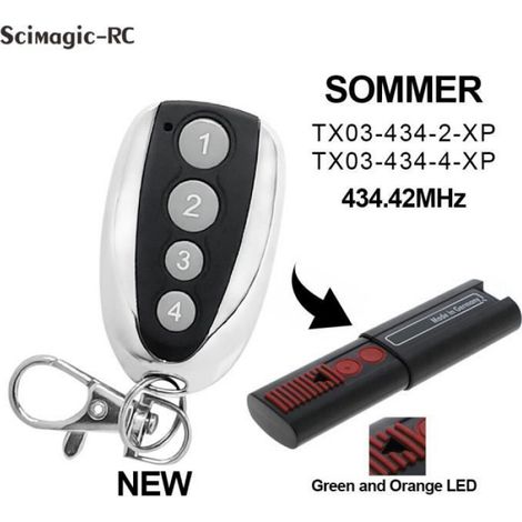 Télécommande Porte Garage - 434.42 MHz - Code Roulant 4 Canaux - Compatible Récepteurs Sommer - 1 Pièce