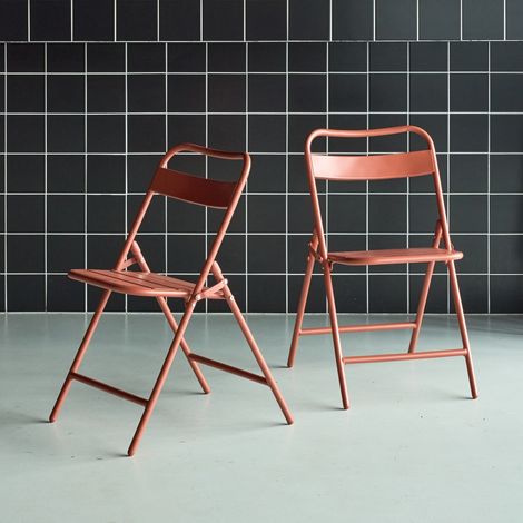 Lot de 2 chaises de jardin pliante acier terracotta. 44.3 x 49 x 79.7 cm - Amélia (1/5)