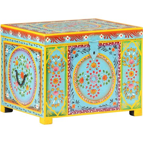 Caja almacenaje pintada a mano 50x40x40 cm madera mango maciza vidaXL (1/5)