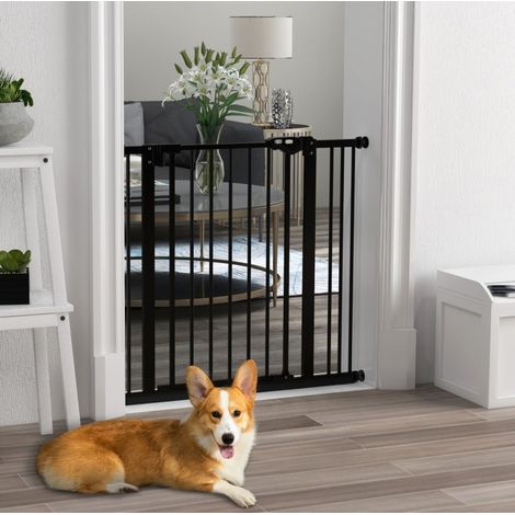 Barrera de seguridad para perros con cierre automático 74-87 cm de metal y plástico negro OKWISH (1/5)