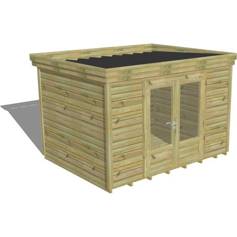 ABRI DE JARDIN bois Pin autoclave 27mm - 3,44x2,64m / 9,1m2 - Bac acier - Plancher bois