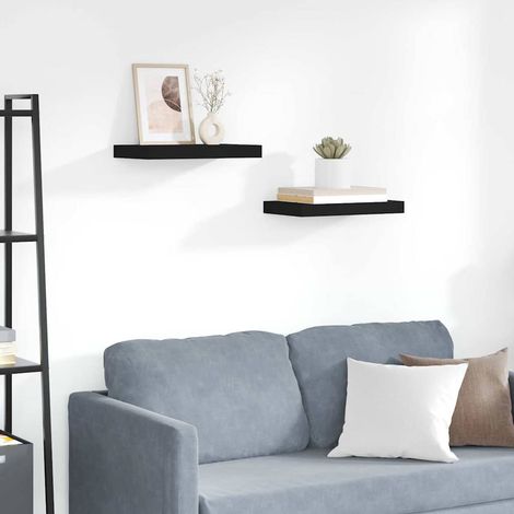 Schweberegale 2 Stk. Schwarz 40x23x3,8 cm MDF