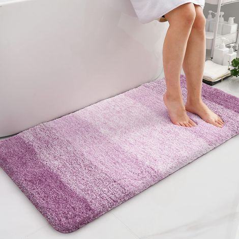 Tapis de Salle de Bain Doux, 60 x 120 cm, antidérapant, Lavable, Moelleux à Poils Longs, en Microfibre absorbante, Violet (1/5)