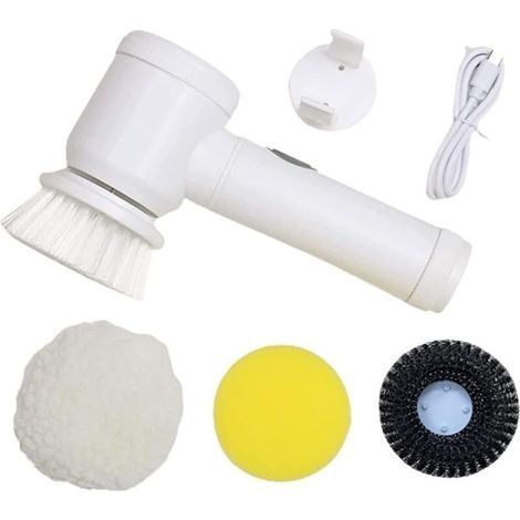 Époudeur sonore, Brosse à broussailles à éproupage à Spin électrique Brosse de Nettoyage de Nettoyage à Main Brosse de Nettoyage Rotatif à 360 degrés pour Baignoire, tuile, Plancher, (1/5)