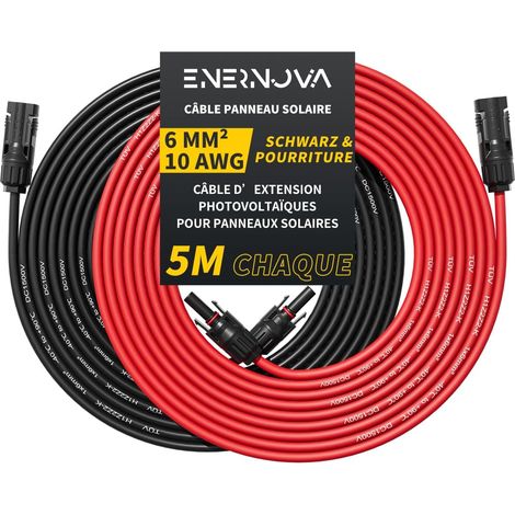 Câble Solaire 4mm²/6mm² 1-50M IP67 pour Panneau Solaire  Câble Solaire 1500V 30/50A, Cuivre Étamé, Isolation PPO Anti-UV, Étanchéité IP67, Raccord Auto-Verrouillable, Montage Facile (1/5)