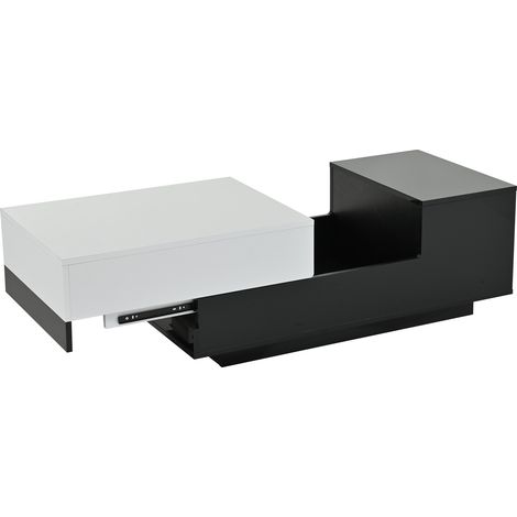 Table basse rectangulaire 100 x 50 x 38 cm en panneaux agglomérés noir et blanc avec 2 tiroirs et espace de rangement latéral (1/5)