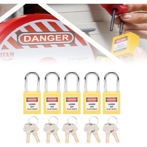 Lockout Tagout-Schlösser 5 Sätze Sicherheitsvorhängeschloss 2 Schlüssel Pro Schloss Isolierung LOTO Nylon PA-Stahl Vorhängeschlösser mit Schlüssel(Gelb) (1/5)