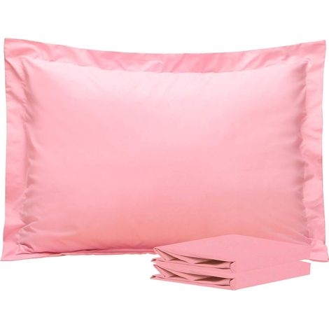 Taie d'oreiller plate à volants 50x70 cm, lot de 2 housses en microfibre ultra-douce, rose (1/5)
