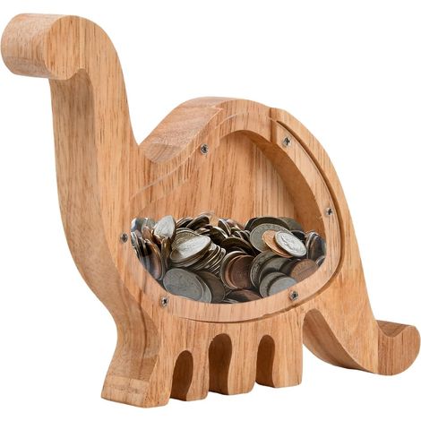 Dinosaurier-Spardose aus Holz, personalisierte Tier-Spardose als Geschenk und Dekoration