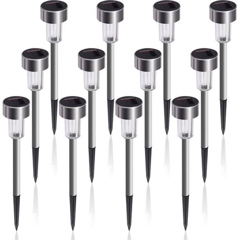 Lampes solaires d'extérieur pour jardin, éclairage LED paysager/de chemin, lot de 12 lampes, acier inoxydable-AquaForge (1/3)