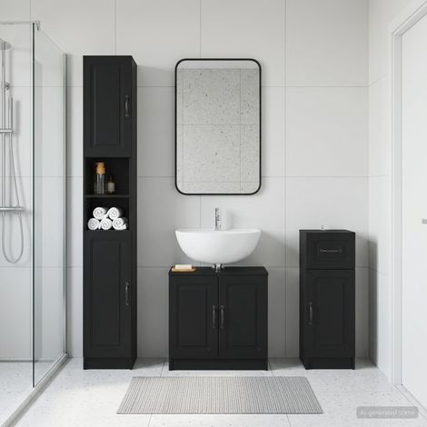 vidaXL 3 Piece Bathroom Cabinet Set UTRECHT Black Engineered Wood (1/5)