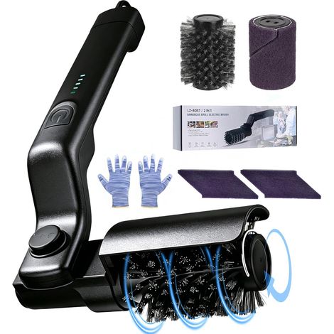 Broyeur électrique pour gril, brosse de gril électrique réglable à 3 niveaux avec têtes en acier inoxydable et de polissage, brosse de gril étanche pour grils en fonte, en acier inoxydable et à charbo (1/5)