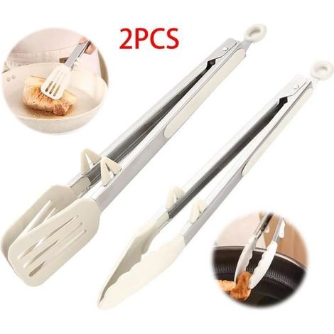 Pinces de Cuisine - Anti-brûlure - Silicone - Acier inoxydable - 27x3.6cm et 27x5.5cm (1/4)