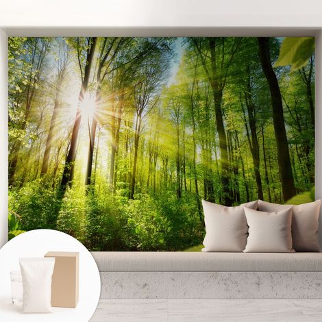 Papier peint intissé avec imprimé pour intérieur moderne application facile a motif - Colle incluse gratuite Lumière de la forêt 208x146 cm (1/5)
