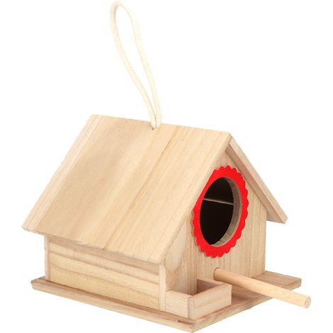 Nichoir suspendu en pin durable, servant de station d'alimentation et de repos pour les oiseaux (rouge) (1/5)