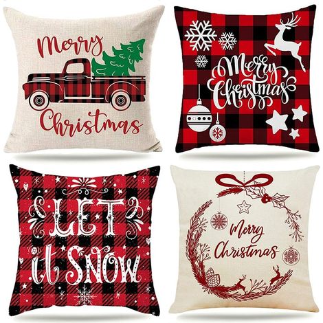 Weihnachtskissen, Weihnachtssofakissen, Weihnachtsstuhlkissen, Weihnachtsdekoration, Weihnachtskissen 45x45, Füllmaterial für Zuhause, Dekoration, Gittermuster, Wohnzimmerhandtücher, Schneeleinen (zuf