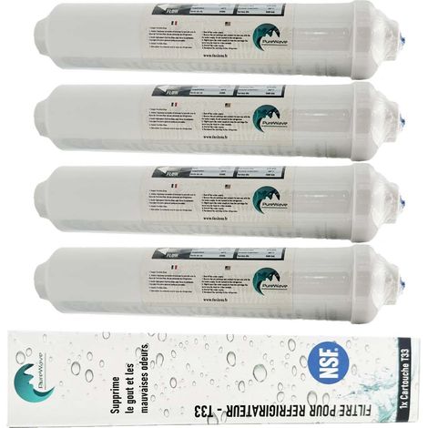 Desineo – Filtre à eau pour réfrigérateur américain – Élimine 97% du chlore – Installation rapide avec connecteurs 1/4'' – Compatible avec plusieurs modèles (1/4)