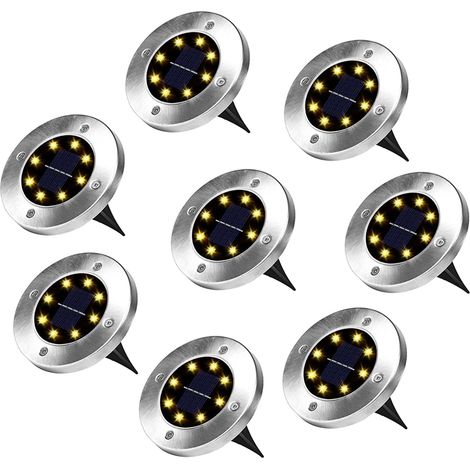 Lot de 8 lampes solaires extérieures de terrasse imperméables IP65 à capteur pour jardin allées sol LED enterrées (1/3)