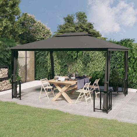Tonnelle avec parois et toit double 3x4 m Anthracite (1/5)