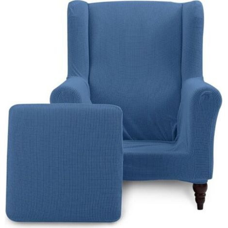 (Denimblauer) Ohrensesselbezug, rutschfester Jacquard-Spandex-Stoffbezug mit elastischem Saum, waschbarer Möbelschutz für Wohnzimmer und Hotelzimmer (1/4)