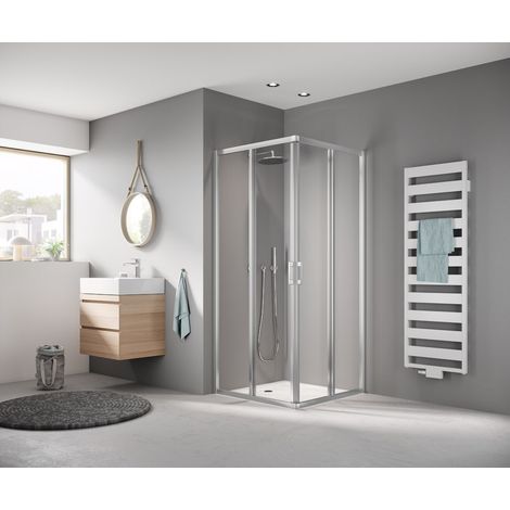 Kermi LIGA Eck-Halbteil rechts E2R 750 x 2000mm silber mattglanz ESG klar (1/5)