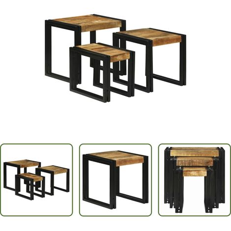 Industriestil - Nestingtisch 3 pcs Massives Mango Holz und Metall (1/5)