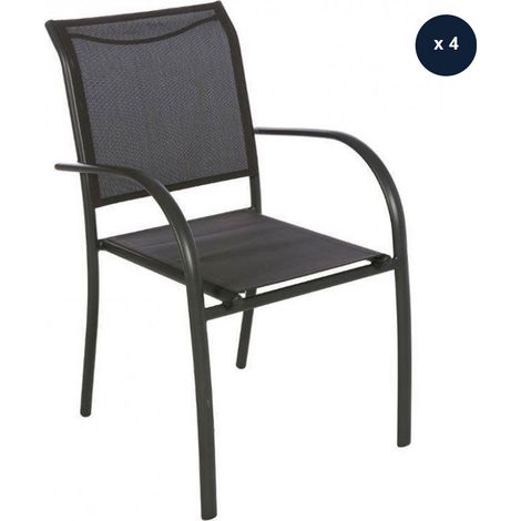 Hesperide – Lot de 4 fauteuils de jardin empilables en texaline – Structure aluminium époxy – Confort d'assise 45 cm – Dimensions 65x56x88 cm – Gris anthracite