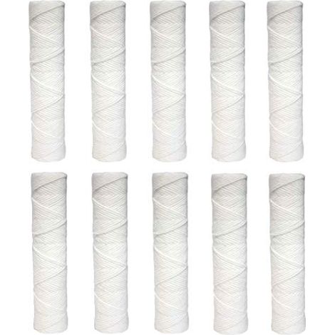 WK - Cartuccia Filtrante per Filtro Acqua in Filo Avvolto, 10 Pezzi da 10 Pollici con Permeabilità 50 Micron, Pratica Modalità di Usa e Getta