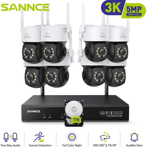 SANNCE Sistema de cámara de seguridad inalámbrica de 5 MP y 10 canales con detección de personas por IA inteligente, IP66 (1/5)