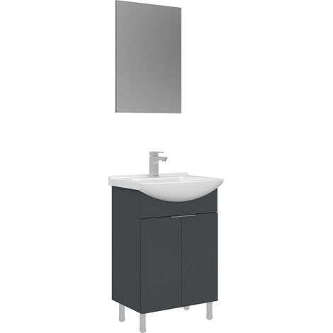 Ensemble Meuble Vasque avec Miroir (2 Pièces) "Purus 55" - 55 x 2 x 83 cm - Matte Anthracite (1/3)
