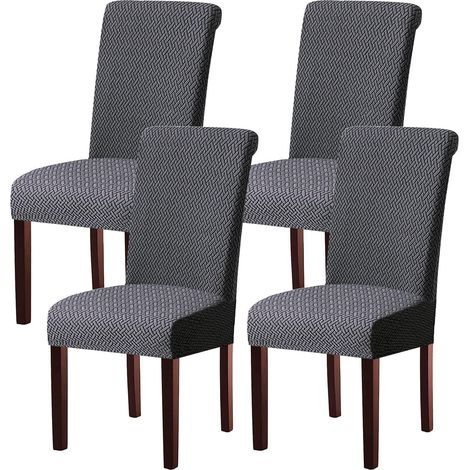 Stuhlhussen 4er Set, Stretch Stuhlbezug abnehmbar & waschbar, Dunkelgrau (1/5)