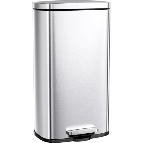 Poubelle 30L en acier - Poubelle à pédale, Argenté (1/5)