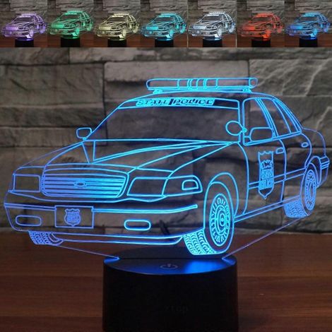 3D-LED-Nachtlicht im Polizeiauto-Design, 7-Farben-Touch-Steuerung, optische Illusion, USB- oder Batteriebetrieb