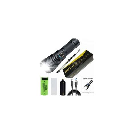 Lampes de poche rechargeables, lampe de poche LED haute puissance, lampe de poche tactique puissante XHP70.2 avec zoom, 5 modes, IPX7 étanche, lampe de poche pour le camping, la randonnée, les urgence