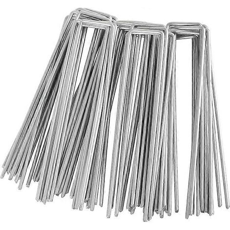 Piquets d'ancrage, lot de 30, 150 x 40 mm, diamètre 3 mm, pour fixer une toile de paillage, un filet ou une clôture. (1/5)