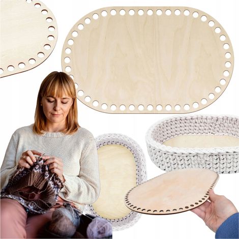 Gehäkelter Holzboden, oval, 29 x 18 cm, Moseskorb-Taschenboden (1/5)