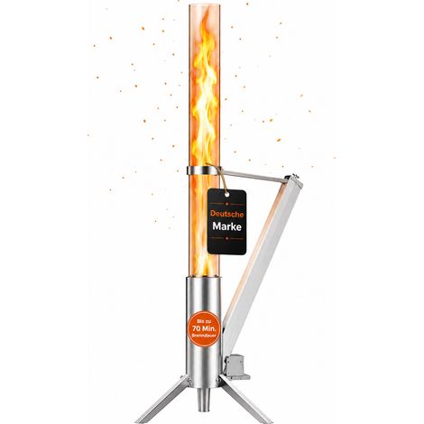 Albatros Pelletfackel Edelstahl mit Glasrohr Rocket Stove Terrassenofen Outdoor Feuerstelle ohne Strom Holzpellet Gartenfackel 70 Min Brenndauer (1/5)