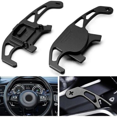 Lot de 2 palettes de changement de vitesse en aluminium poli pour volant de voiture compatible avec VW Volkswagen Golf MK7 Polo GTI/GTD/GTE/R R-line Passat Scirocco, accessoires de voiture (1/4)