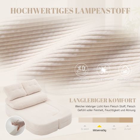Canapé-lit 2-en-1 en velours côtelé, convertible avec dossier réglable, repose-bras ajustables, porte-gobelets, assise extra profonde, dossier haut, beige, pour salon ou chambre (1/5)