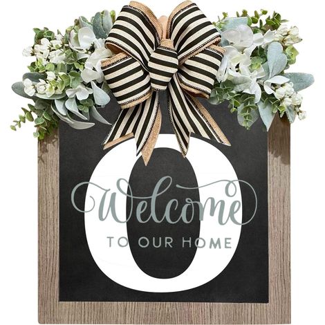 Wreath - Door Hanger - Wooden Base With Burlap Bow And Faux Greenery - For Indoor Outdoor Front Door Wall Mantel Decoration - Yellow - 1 Piece (1/3)