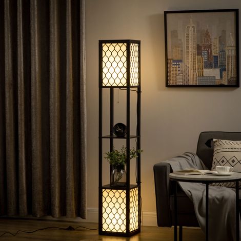 Lampadaire avec étagère et double éclairage, 40 W, culot E27, noir DESVIAE (1/5)