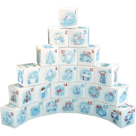 24 pièces Boîtes 'Avent de Noël, boîtes de compte à rebours de Noël - Boîte à friandises pour fêtes de Noël, calendrier 'Avent vide de Noël 2024, boîtes en papier pour friandises nat,bleu (1/5)