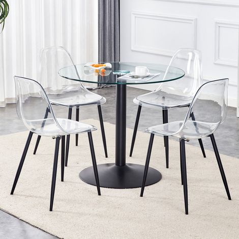 Conjunto de mesa y sillas redonda de 85 cm en vidrio templado con 4 sillas transparentes DESVIAE (1/5)