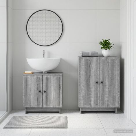 vidaXL 2 Piece Bathroom Cabinet Set EDE Grey Sonoma Engineered Wood (1/5)