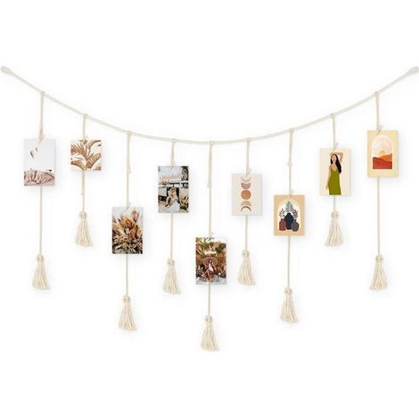Fotohängeschnur Boho mit Quasten und 30 Clips, Wanddeko 100x60cm (1/5)